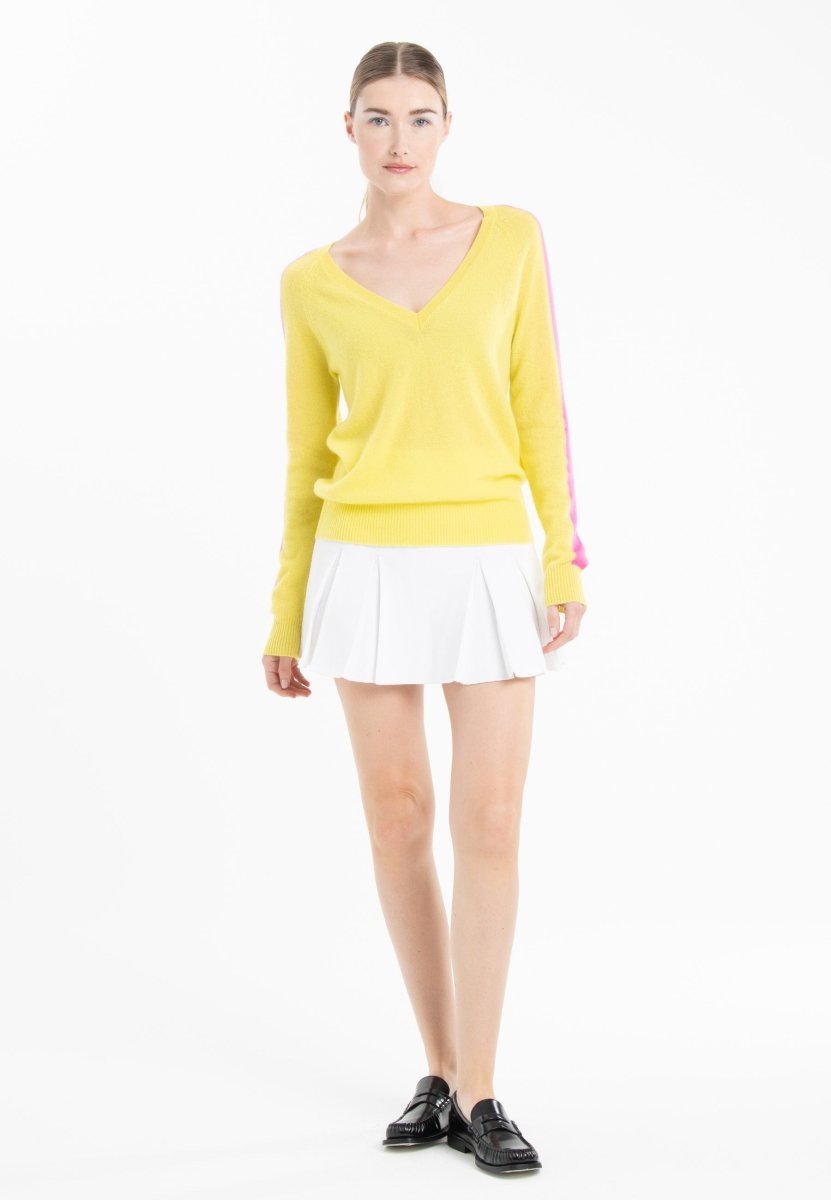 Pull col V en cachemire jaune fluo/ rose barbie femme - RIA 1 - Studio cashmere8