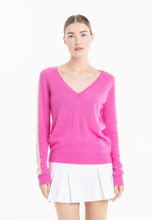 Pull col V en cachemire rose barbie/ skin femme - RIA 1 - Studio cashmere8