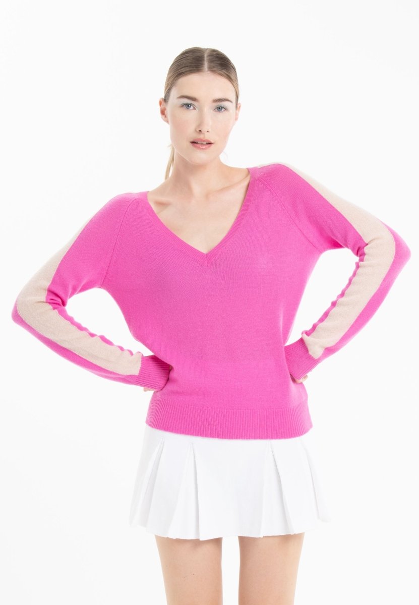 Pull col V en cachemire rose barbie/ skin femme - RIA 1 - Studio cashmere8