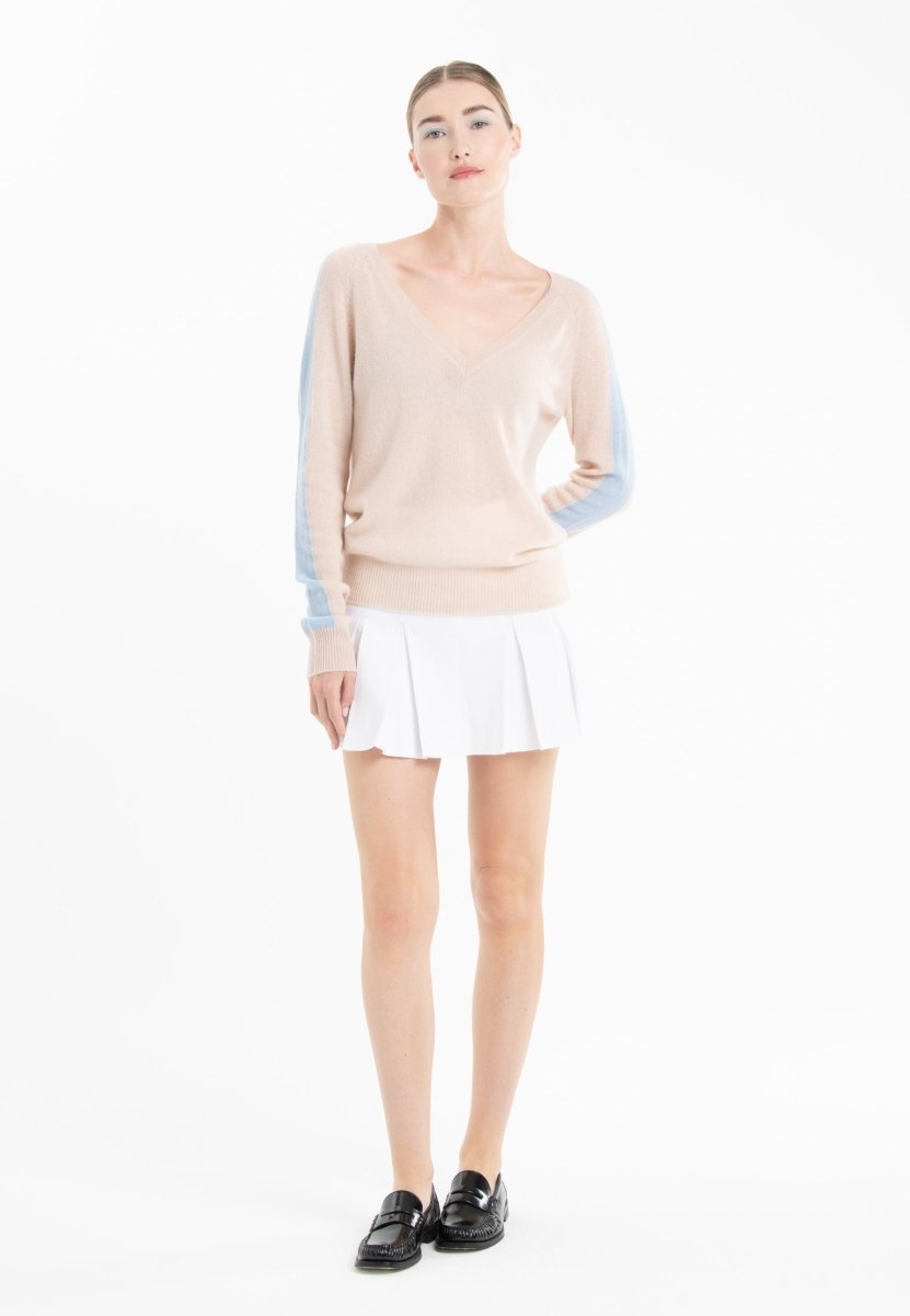 Pull col V en cachemire skin/ baby blue femme - RIA 1 - Studio cashmere8