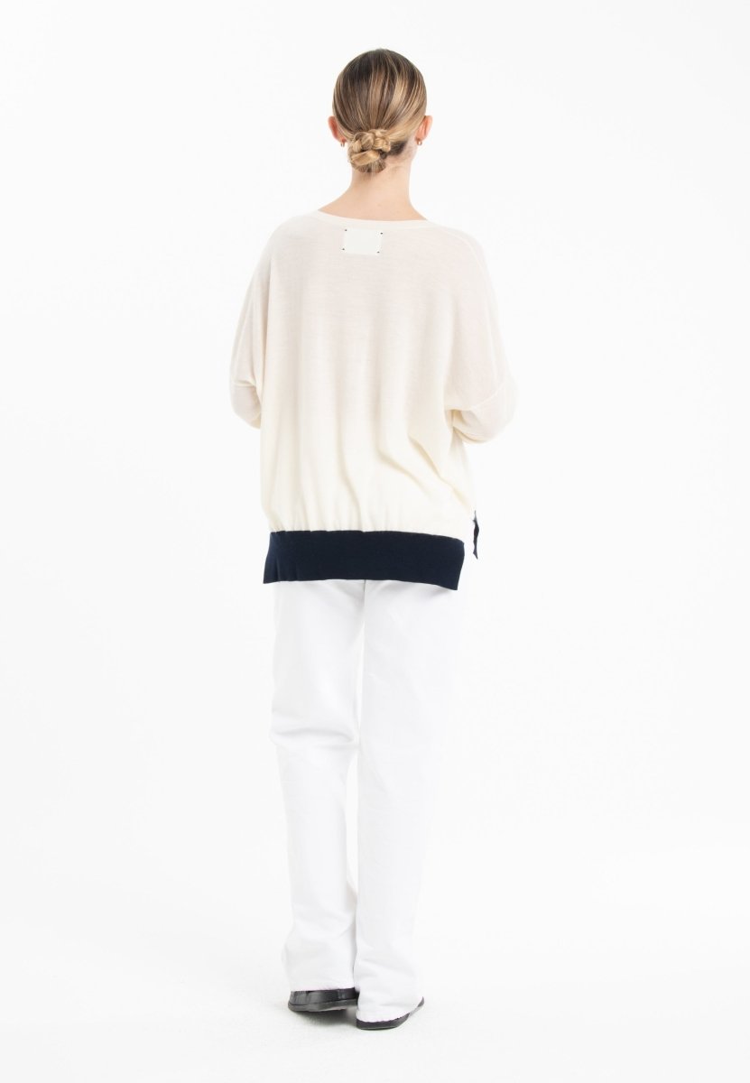 Pull col V oversize ultrafin cachemire et laine blanc/ vert/ bleu femme - KELLY 10 - Studio cashmere8