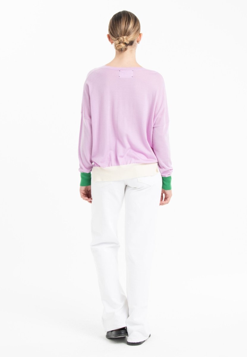 Pull col V oversize ultrafin cachemire et laine lavande/ vert/ blanc femme - KELLY 10 - Studio cashmere8