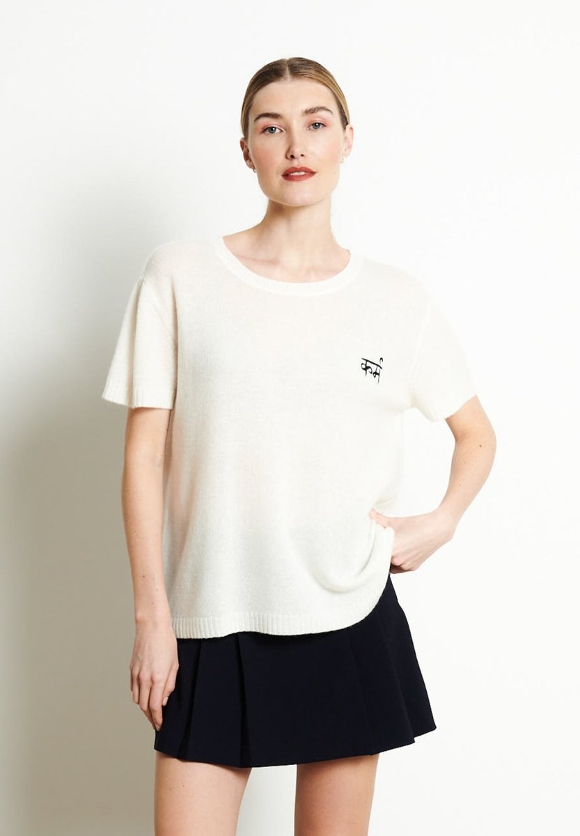 RIA 11 T-shirt col rond KARMA en cachemire blanc écru - Studio cashmere8