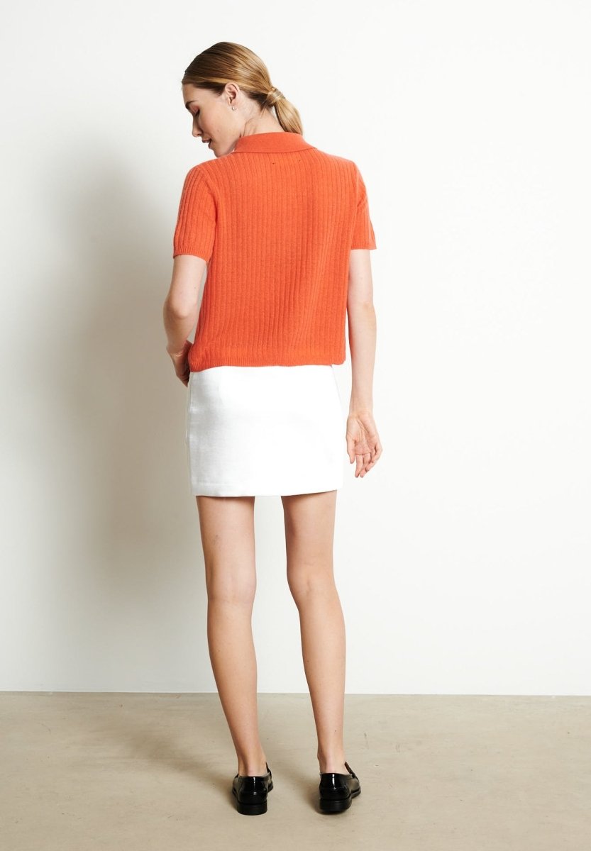 RIA 13 Polo croptop en côte traditionnelle en cachemire mandarine - Studio cashmere8