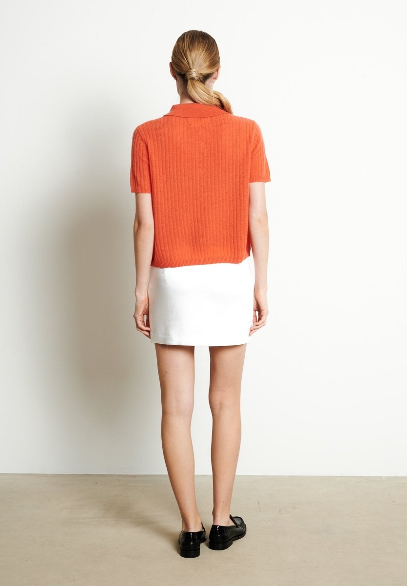 RIA 13 Polo croptop en côte traditionnelle en cachemire mandarine - Studio cashmere8