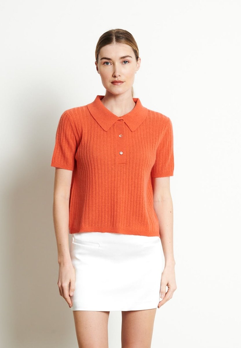 RIA 13 Polo croptop en côte traditionnelle en cachemire mandarine - Studio cashmere8