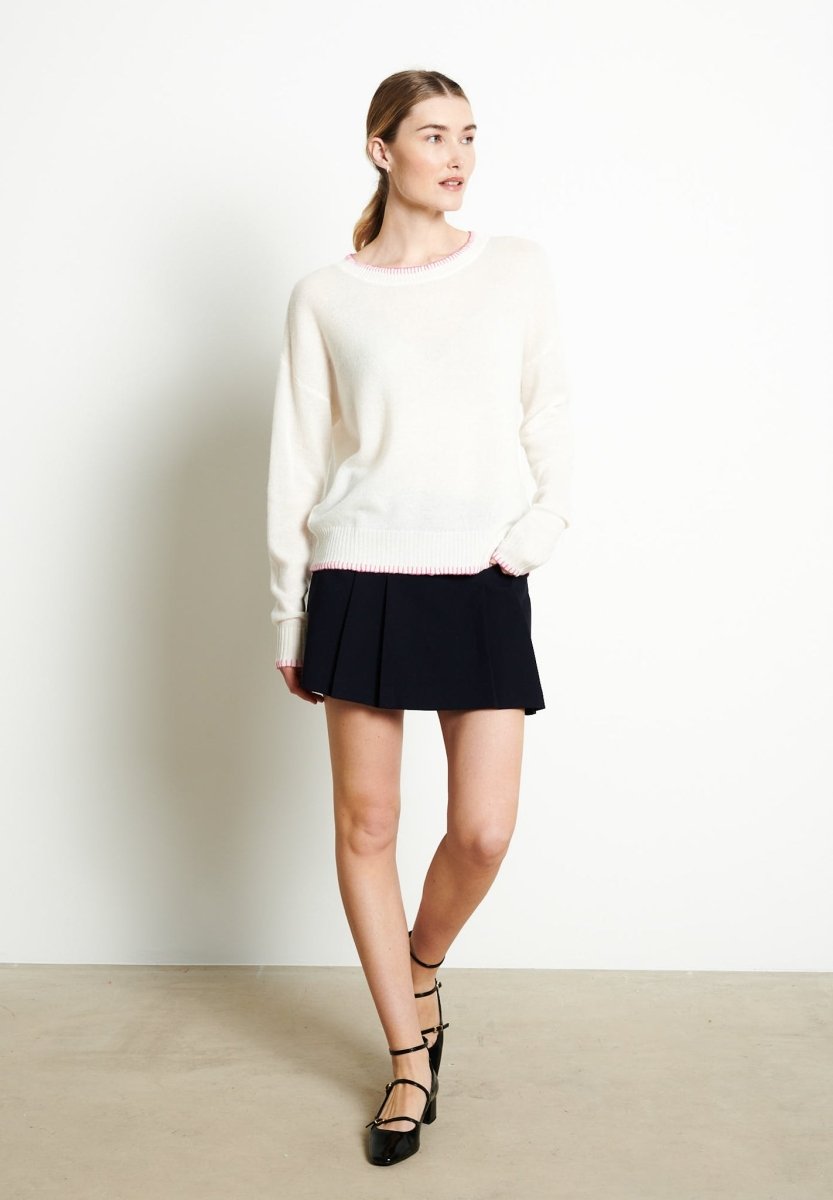 RIA 15 Pull col rond oversize avec couture apparente en cachemire blanc écru - Studio cashmere8