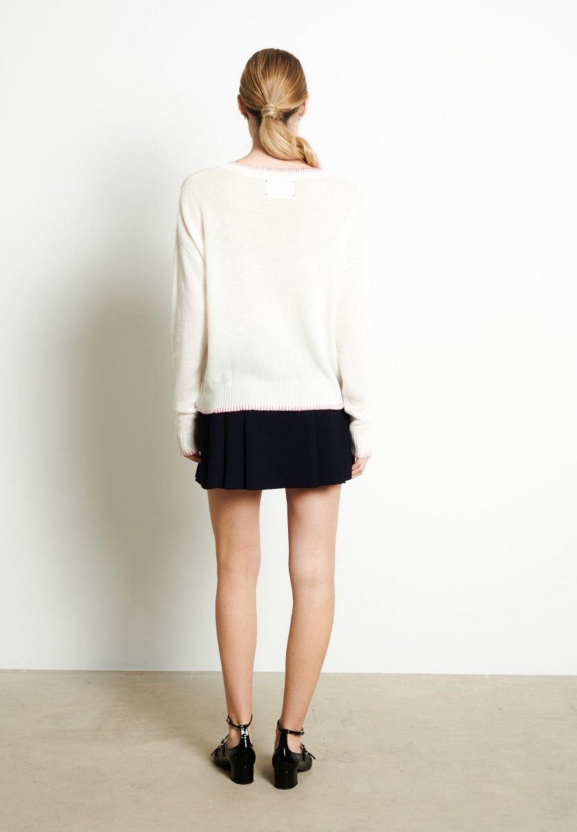 RIA 15 Pull col rond oversize avec couture apparente en cachemire blanc écru - Studio cashmere8