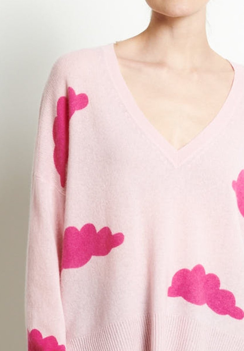 RIA 20 Pull col V oversize imprimé nuage en cachemire rose baby/rose indien - Studio cashmere8