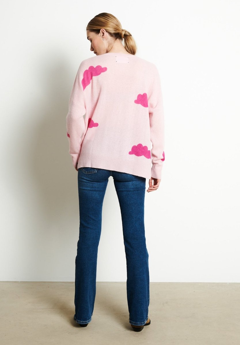 RIA 20 Pull col V oversize imprimé nuage en cachemire rose baby/rose indien - Studio cashmere8