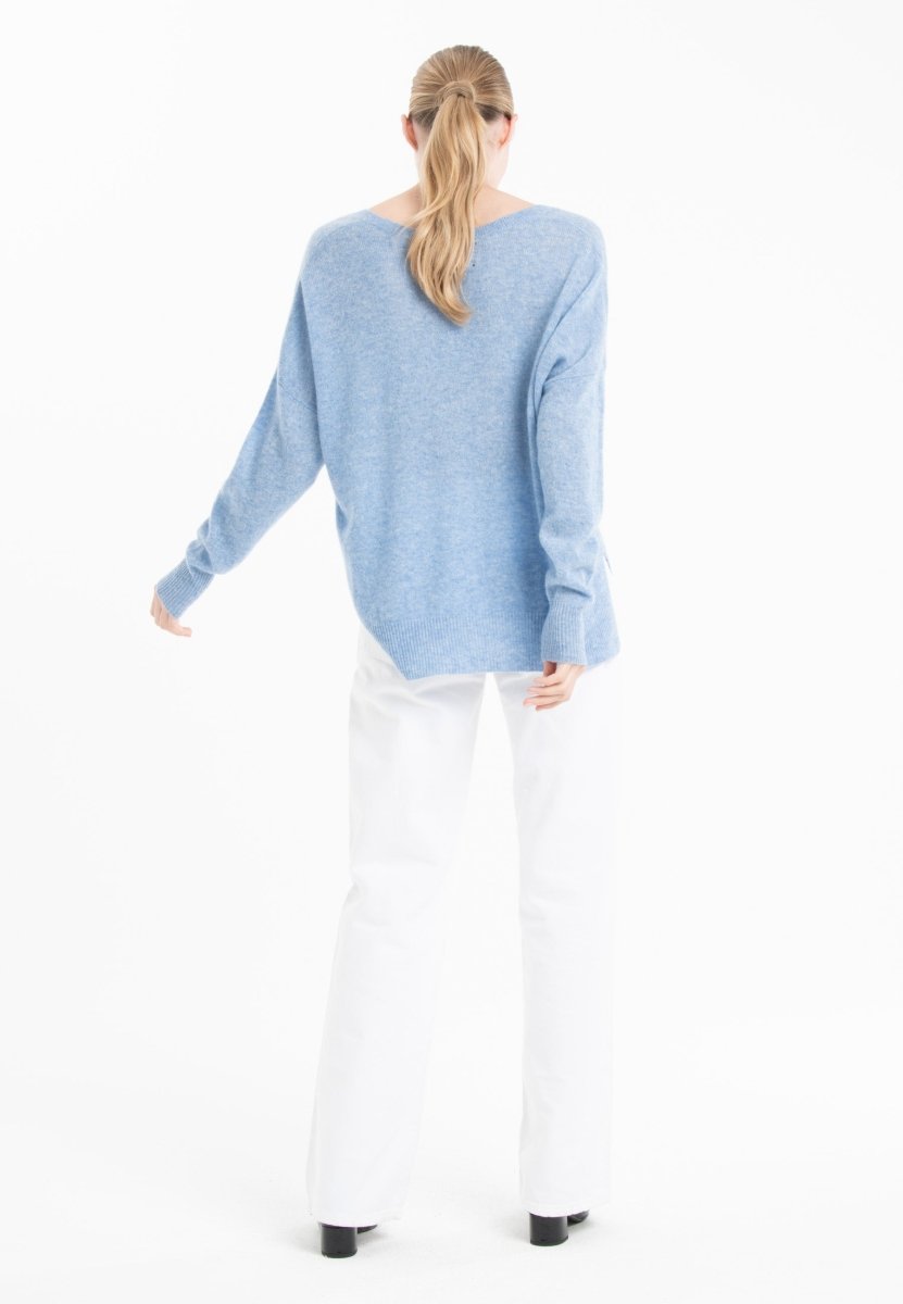 RIA 3 Pull col V profond oversize en cachemire bleu ciel - Studio cashmere8