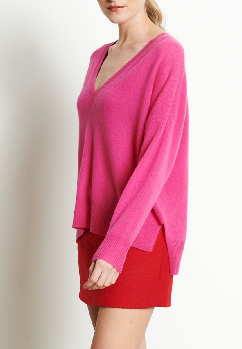 RIA 3 Pull col V profond oversize en cachemire rose indien - Studio cashmere8