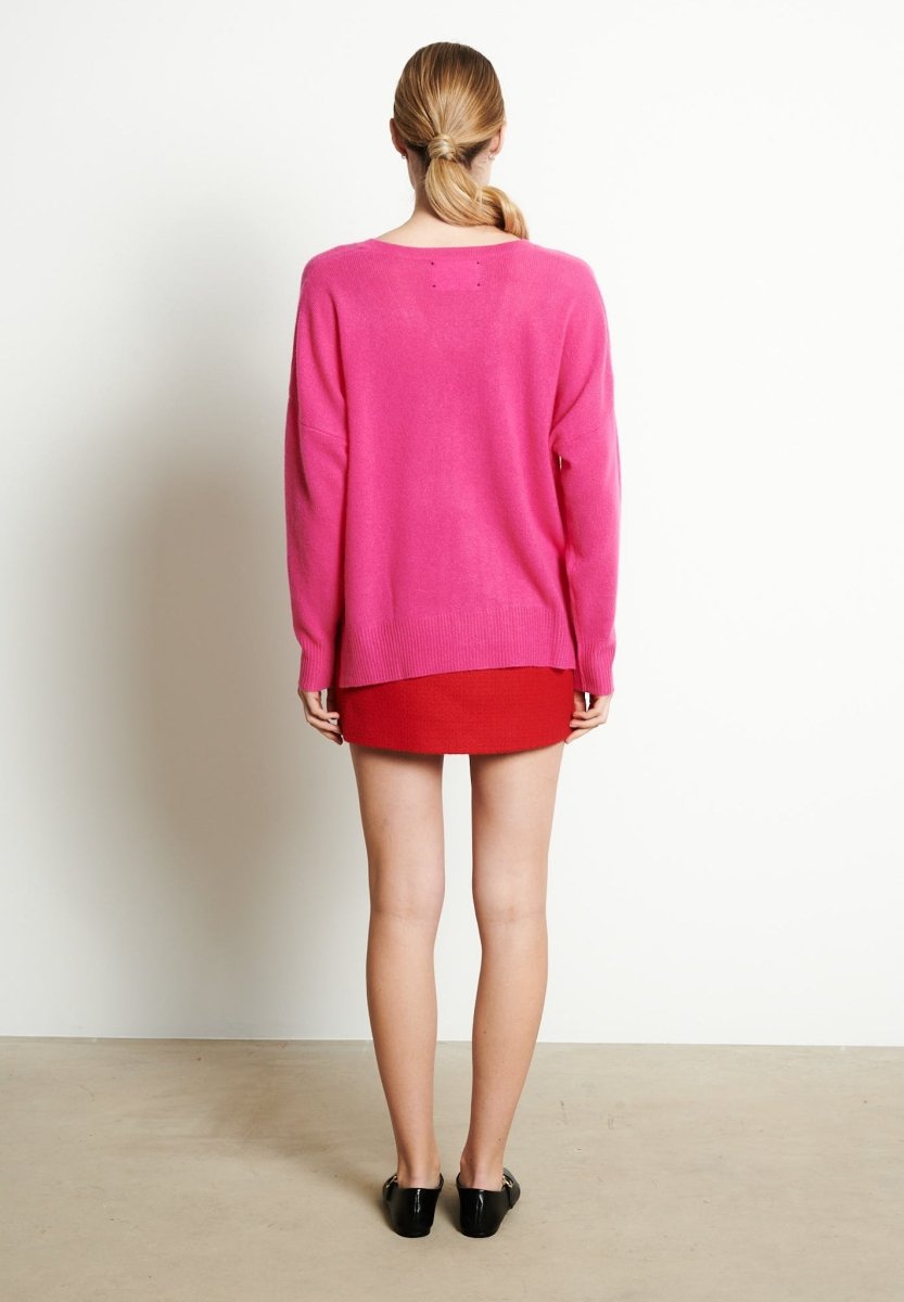 RIA 3 Pull col V profond oversize en cachemire rose indien - Studio cashmere8