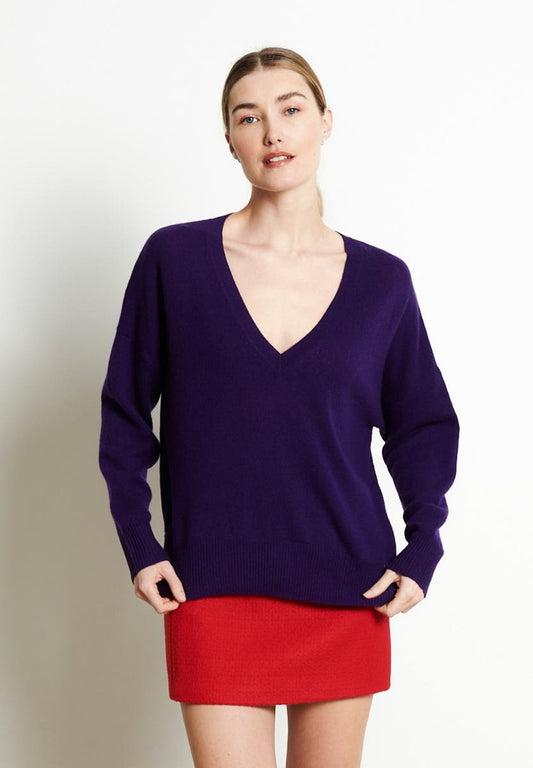 RIA 3 Pull col V profond oversize en cachemire violet - Studio cashmere8