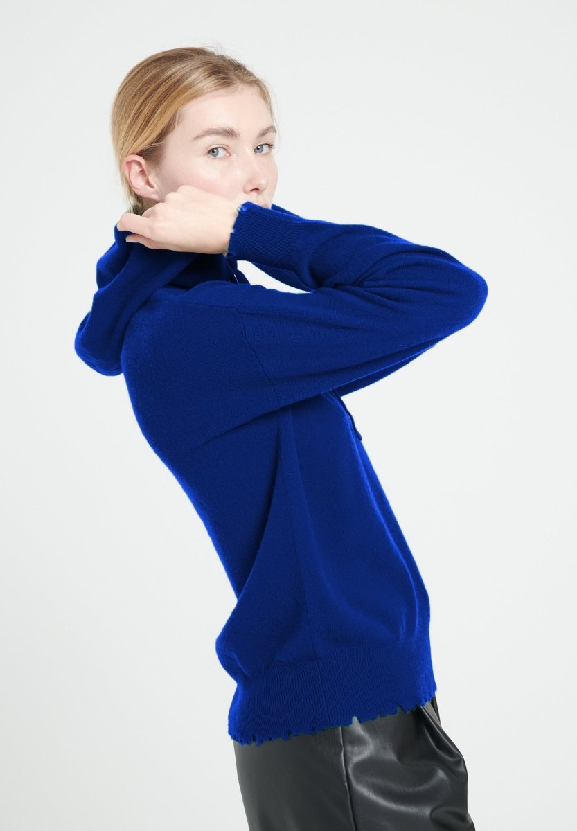 Sweat à capuche en cachemire bleu pétrole femme - MIA 16 - Studio cashmere8