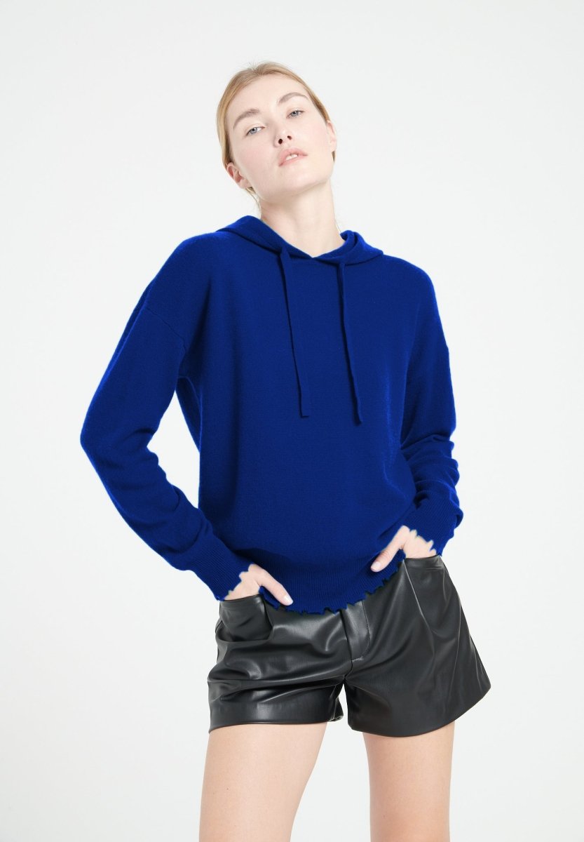 Sweat à capuche en cachemire bleu pétrole femme - MIA 16 - Studio cashmere8