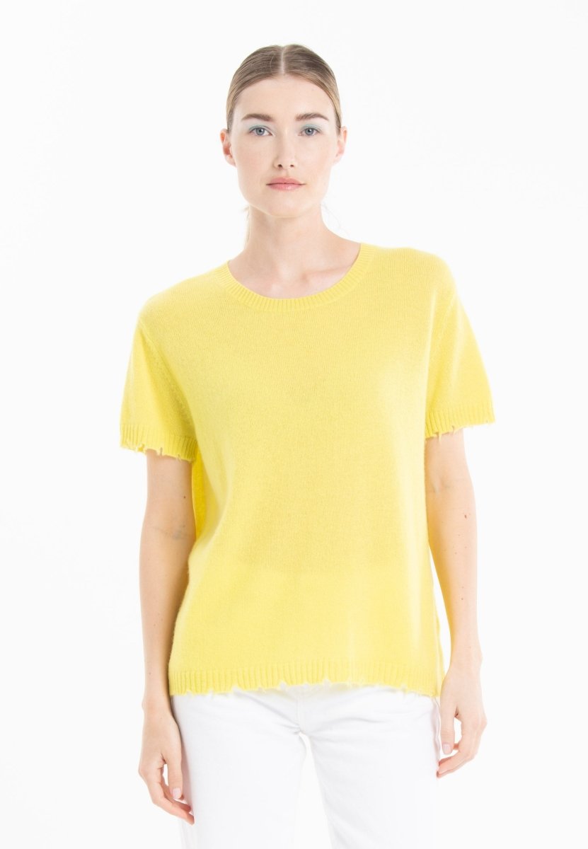 T-shirt col rond cachemire jaune fluo femme - AVA 6 - Studio cashmere8