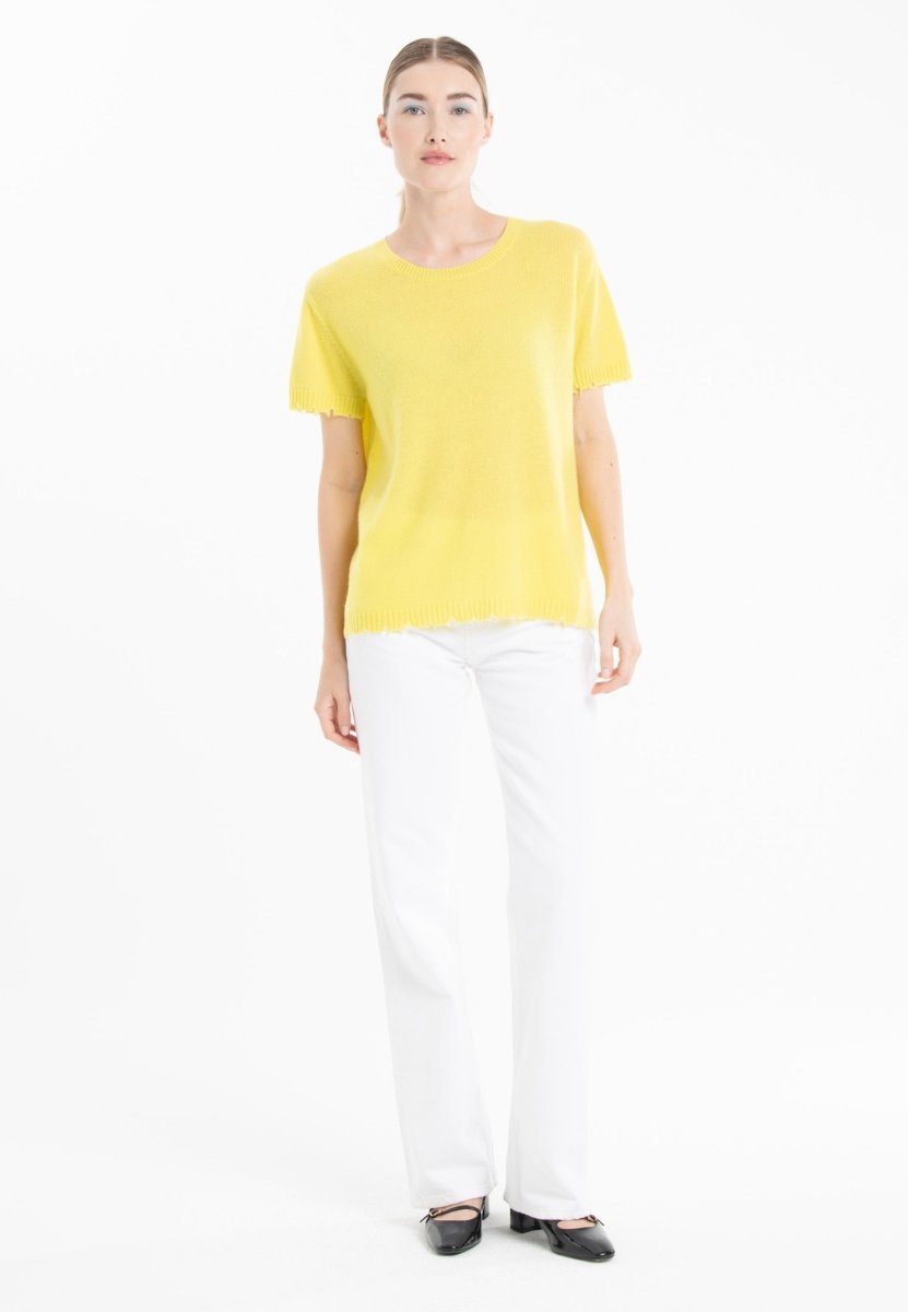 T-shirt col rond cachemire jaune fluo femme - AVA 6 - Studio cashmere8