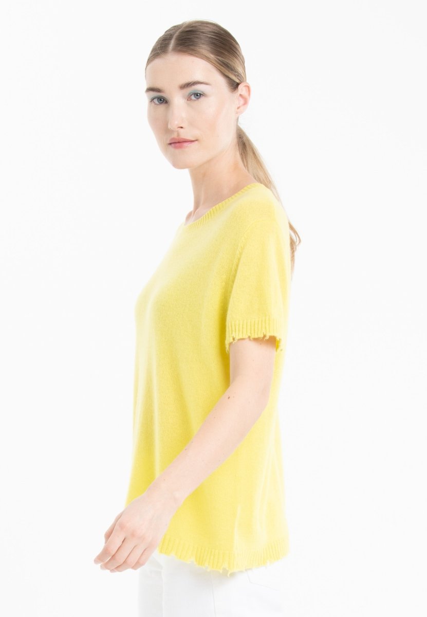 T-shirt col rond cachemire jaune fluo femme - AVA 6 - Studio cashmere8