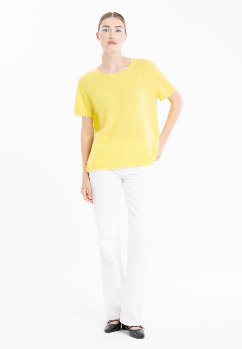 T-shirt col rond cachemire jaune fluo femme - AVA 6 - Studio cashmere8