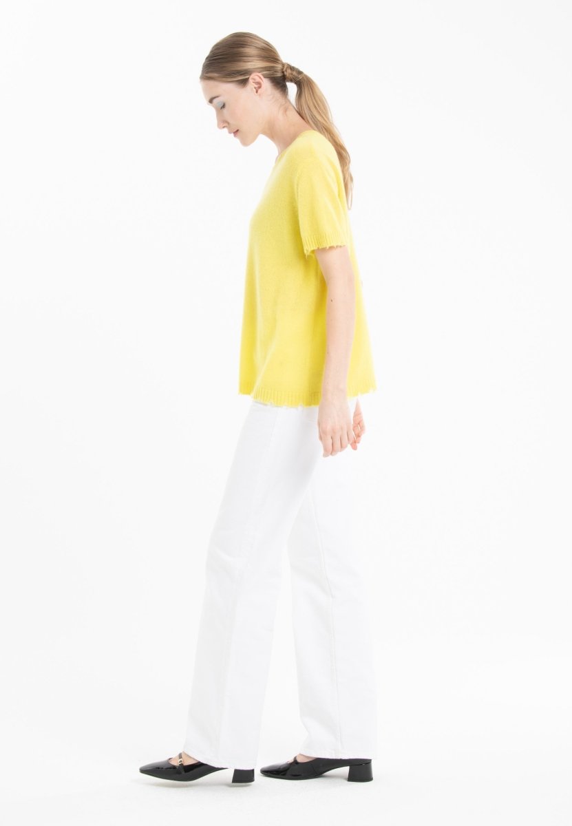 T-shirt col rond cachemire jaune fluo femme - AVA 6 - Studio cashmere8