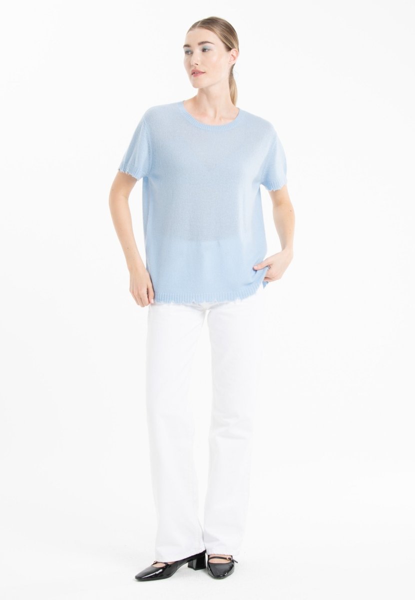 T-shirt col rond en cachemire baby blue femme - AVA 6 - Studio cashmere8