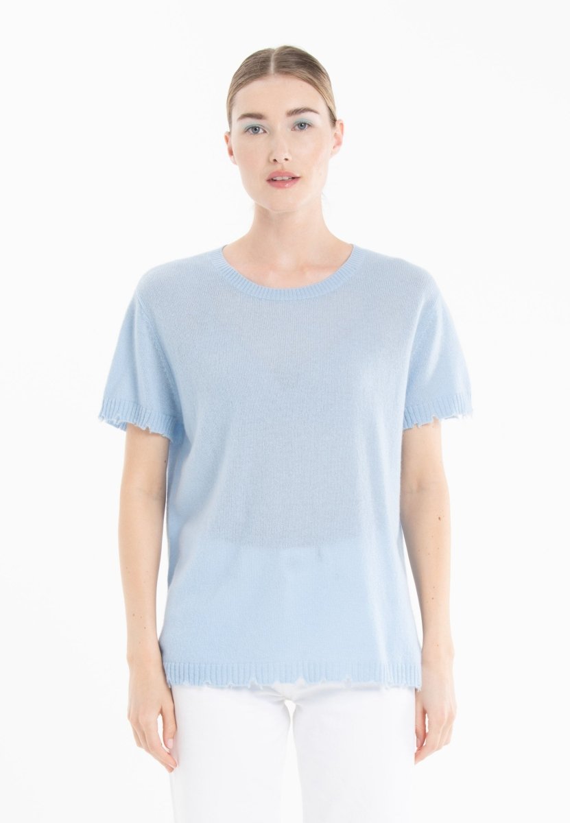 T-shirt col rond en cachemire baby blue femme - AVA 6 - Studio cashmere8