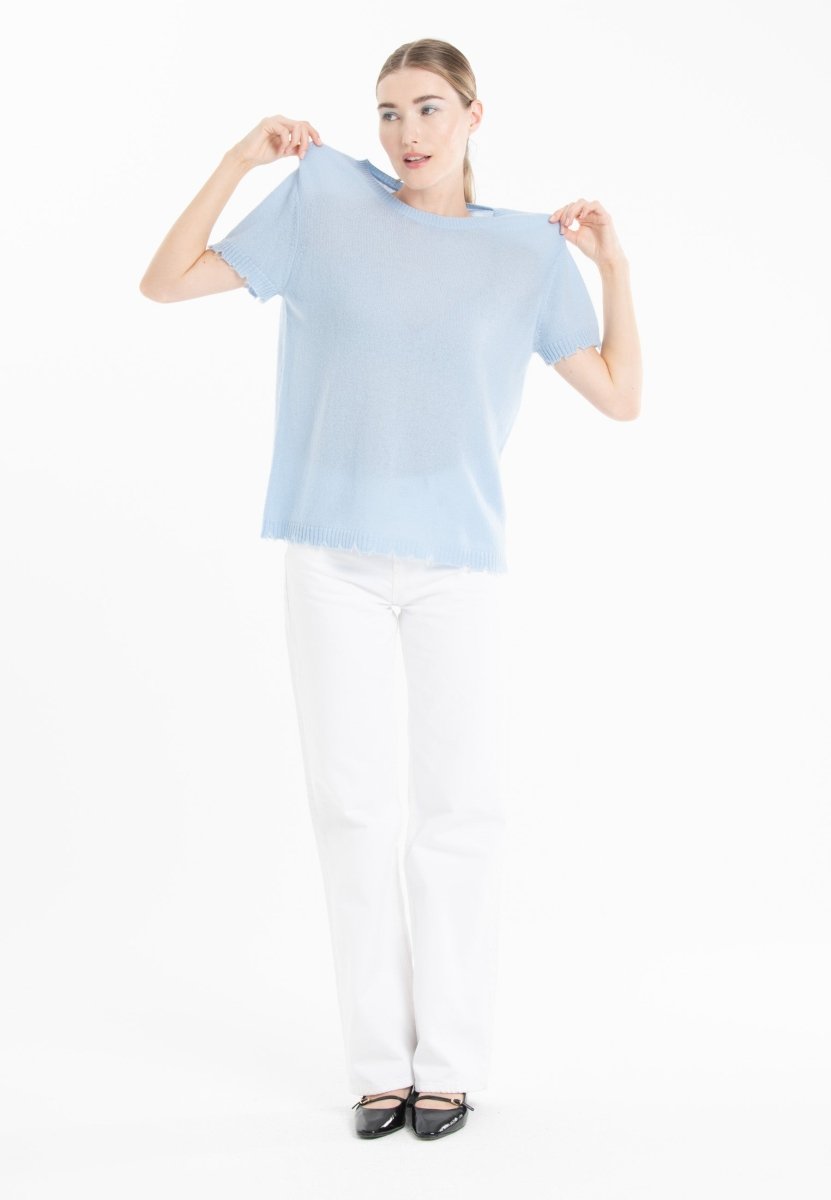 T-shirt col rond en cachemire baby blue femme - AVA 6 - Studio cashmere8