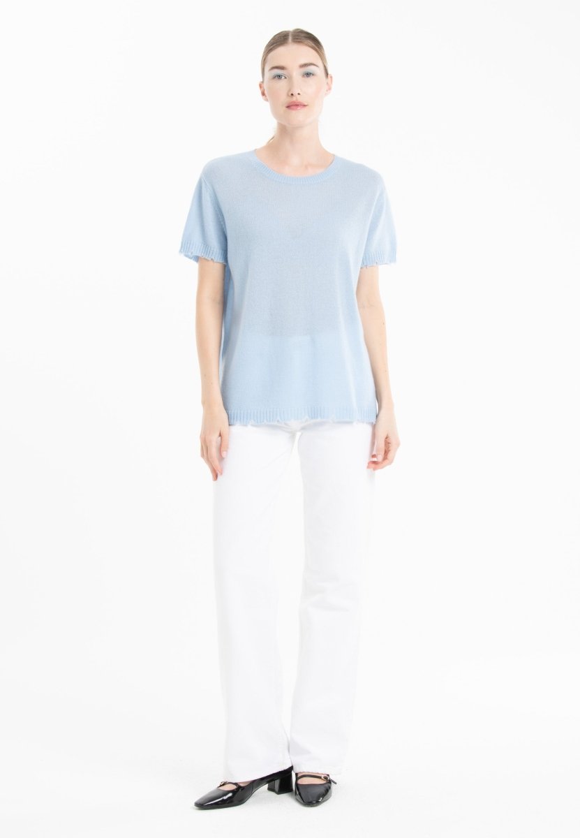 T-shirt col rond en cachemire baby blue femme - AVA 6 - Studio cashmere8