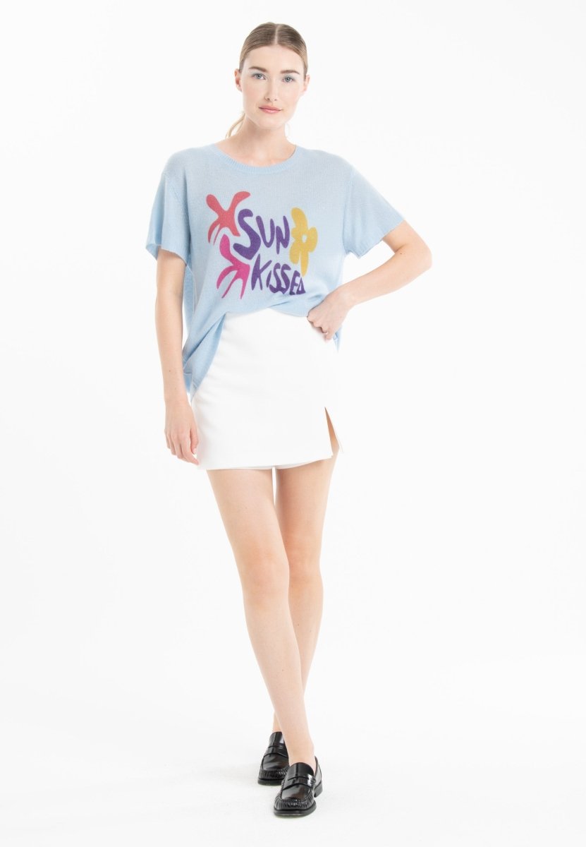 T-shirt col rond en cachemire baby blue imprimé femme - KELLY 18 - Studio cashmere8