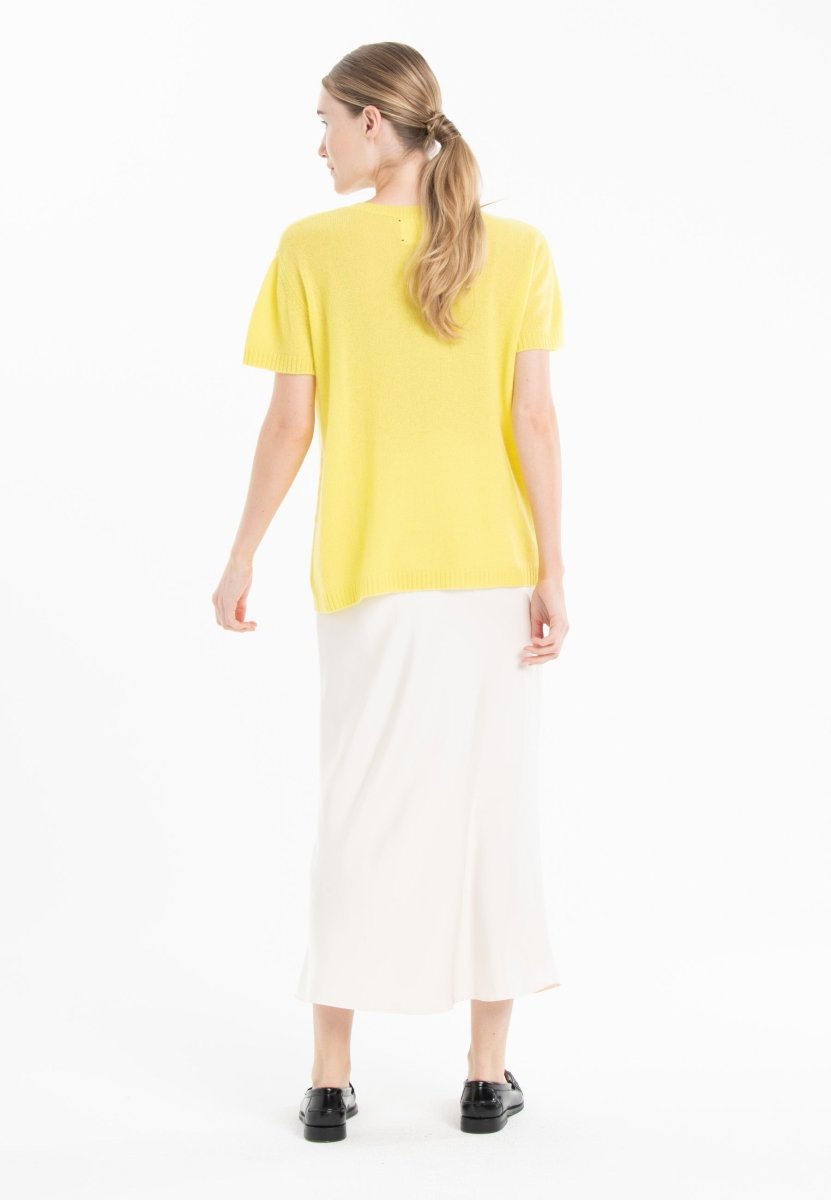 T-shirt col rond en cachemire jaune fluo brodé femme - KELLY 15 - Studio cashmere8