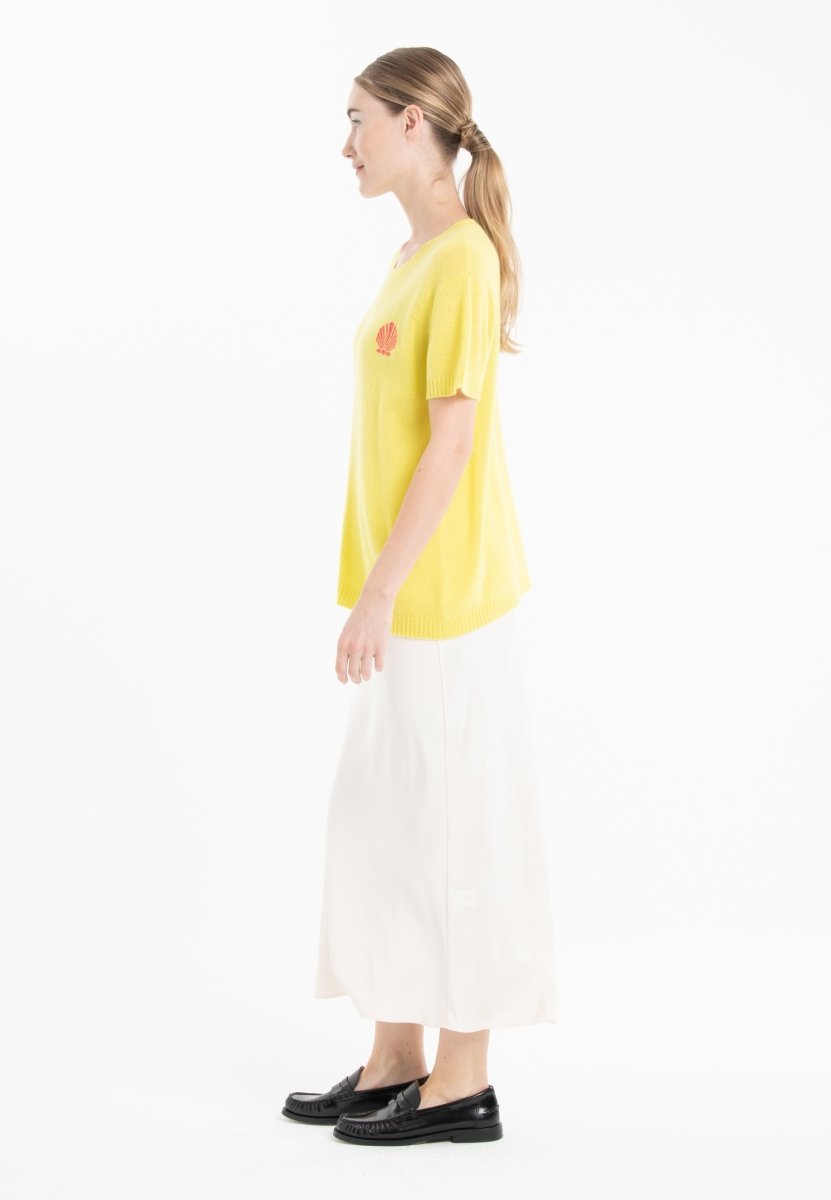 T-shirt col rond en cachemire jaune fluo brodé femme - KELLY 15 - Studio cashmere8