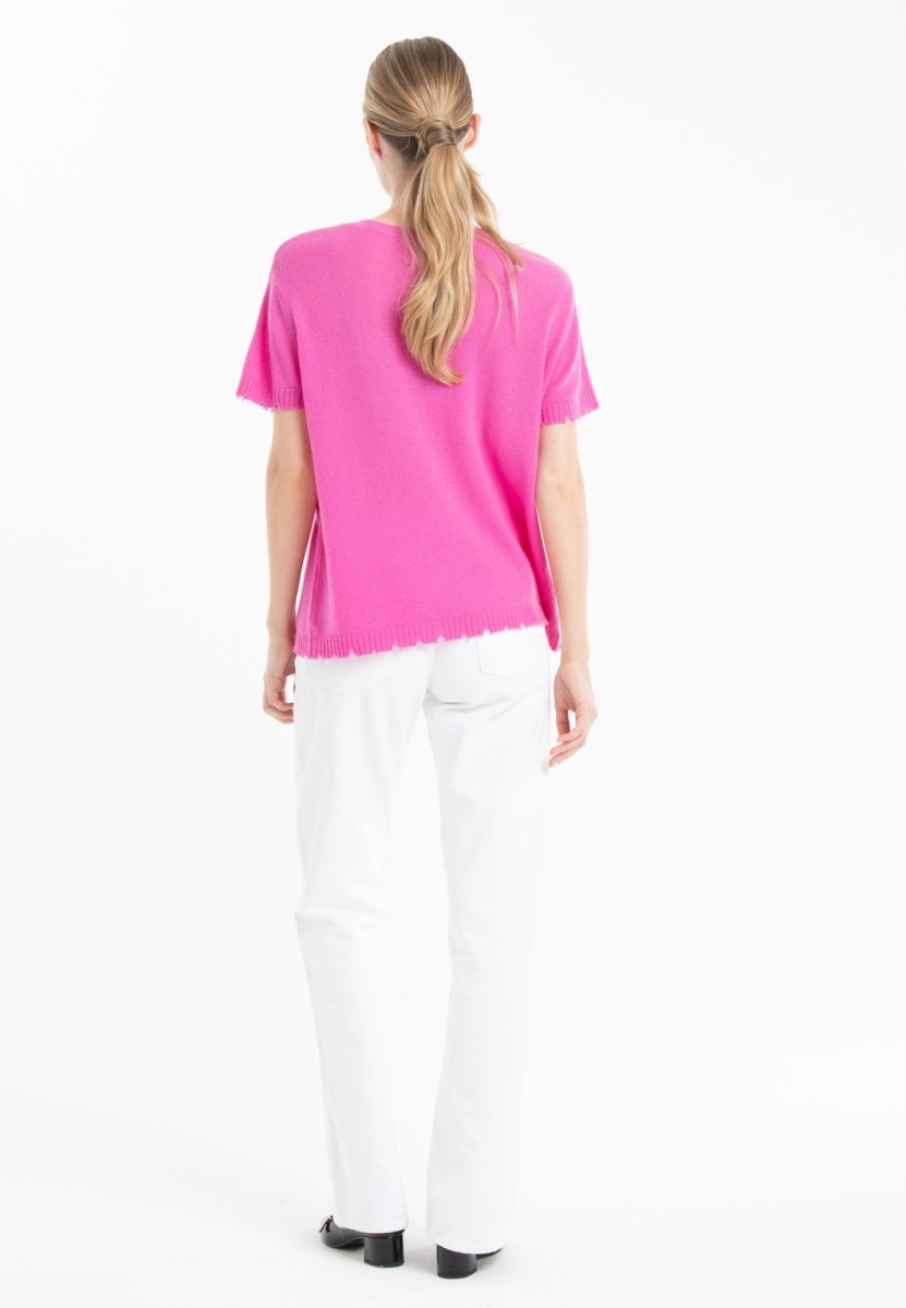 T-shirt col rond en cachemire rose barbie femme - AVA 6 - Studio cashmere8