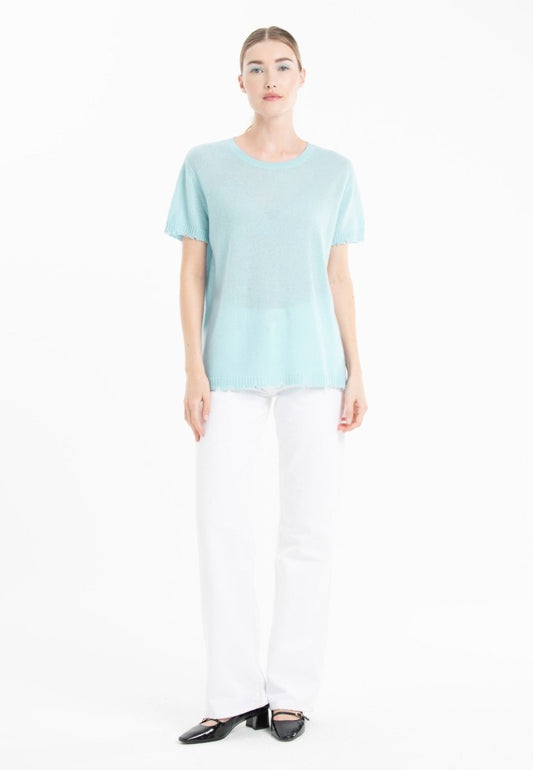 T-shirt col rond en cachemire turquoise femme - AVA 6 - Studio cashmere8