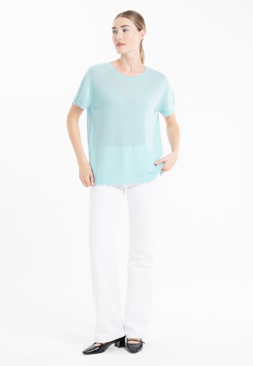 T-shirt col rond en cachemire turquoise femme - AVA 6 - Studio cashmere8