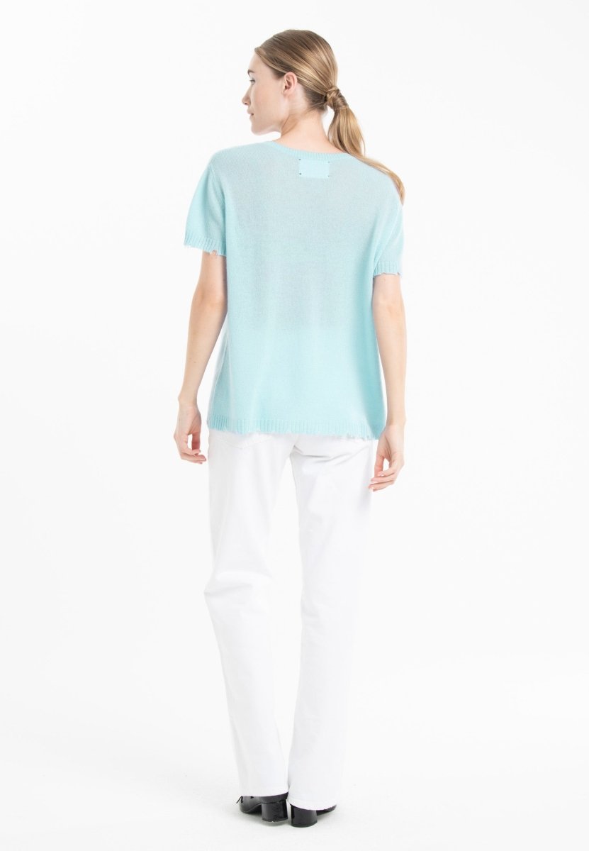 T-shirt col rond en cachemire turquoise femme - AVA 6 - Studio cashmere8