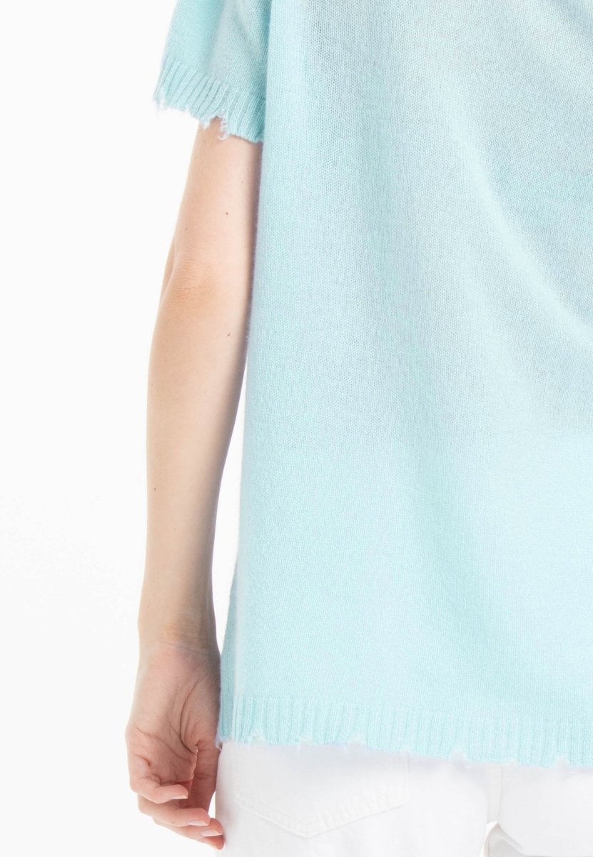 T-shirt col rond en cachemire turquoise femme - AVA 6 - Studio cashmere8