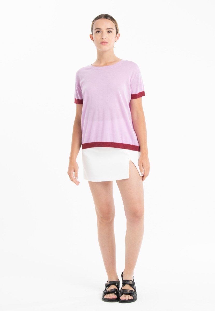 T-shirt col rond ultrafin cachemire et laine lavande/ rouge femme - KELLY 1 - Studio cashmere8