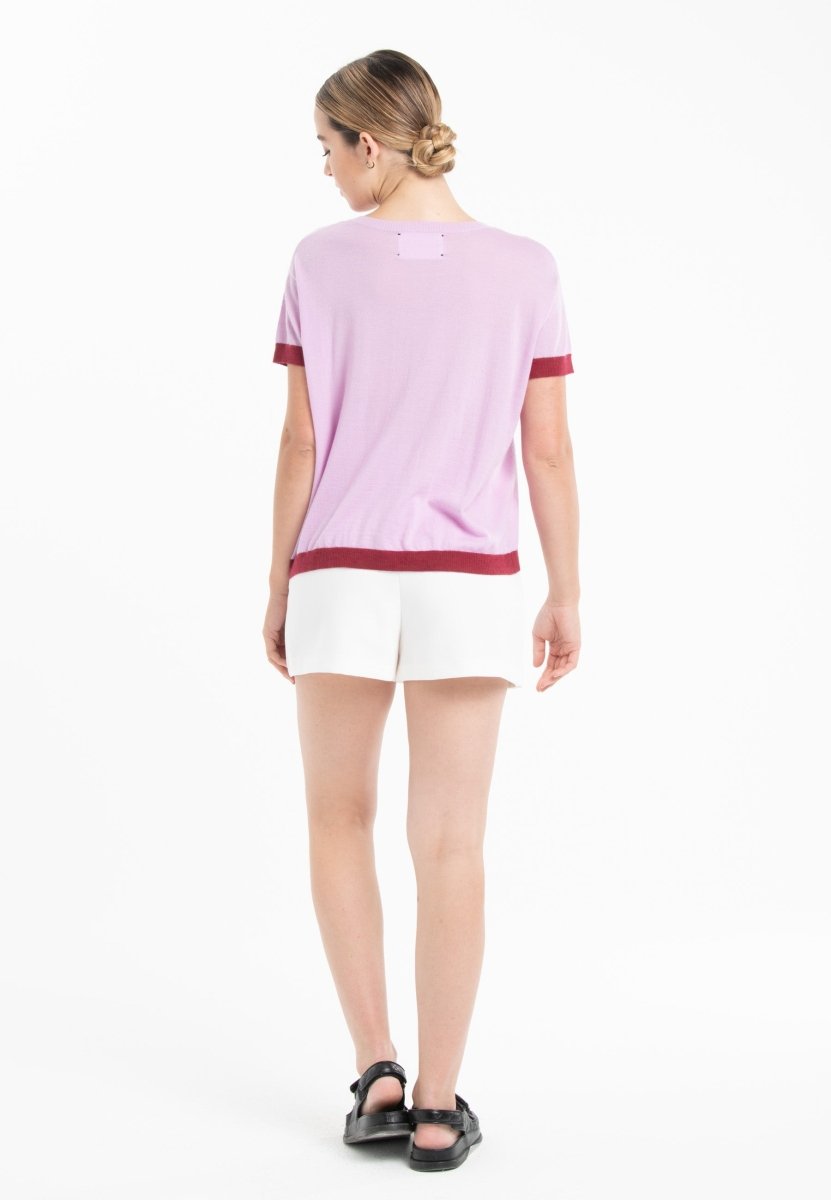 T-shirt col rond ultrafin cachemire et laine lavande/ rouge femme - KELLY 1 - Studio cashmere8