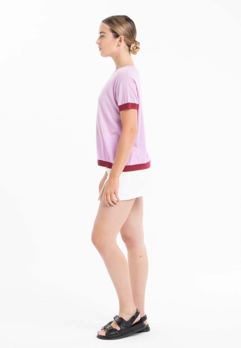 T-shirt col rond ultrafin cachemire et laine lavande/ rouge femme - KELLY 1 - Studio cashmere8