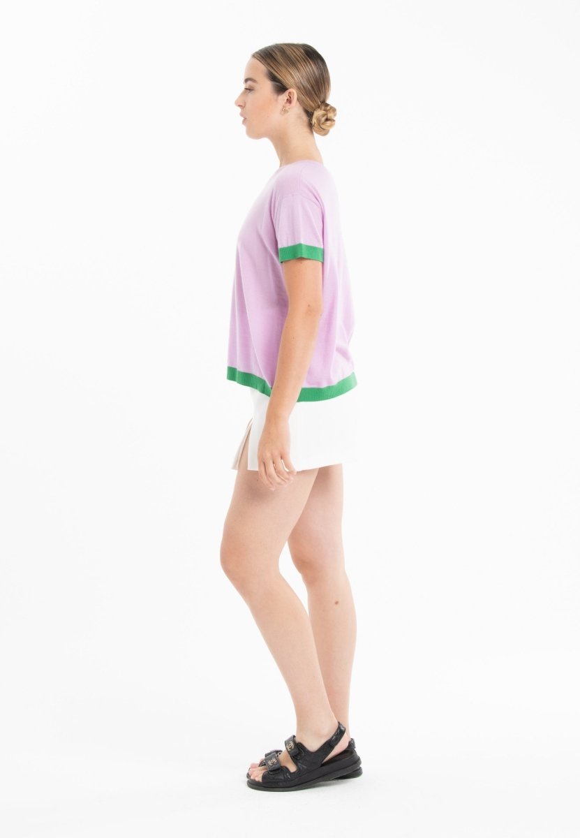 T-shirt col rond ultrafin cachemire et laine lavande/ vert femme - KELLY 1 - Studio cashmere8