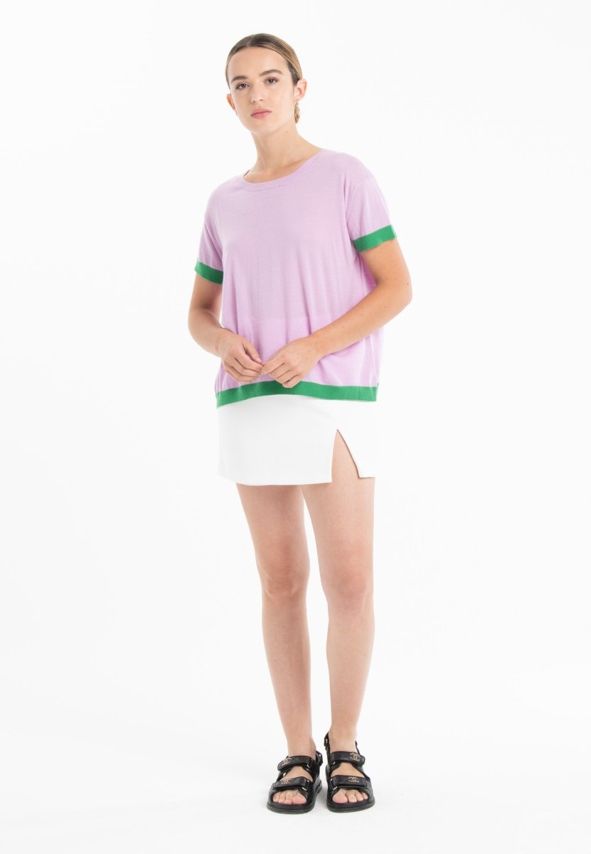 T-shirt col rond ultrafin cachemire et laine lavande/ vert femme - KELLY 1 - Studio cashmere8