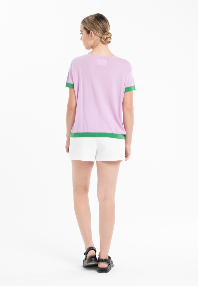 T-shirt col rond ultrafin cachemire et laine lavande/ vert femme - KELLY 1 - Studio cashmere8