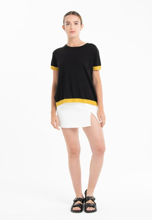 T-shirt col rond ultrafin cachemire et laine noir/ jaune femme - KELLY 1 - Studio cashmere8