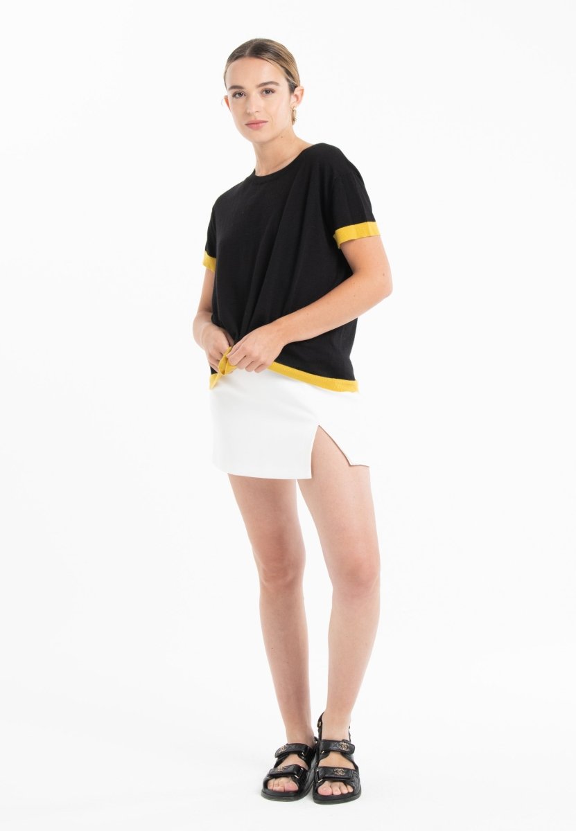 T-shirt col rond ultrafin cachemire et laine noir/ jaune femme - KELLY 1 - Studio cashmere8