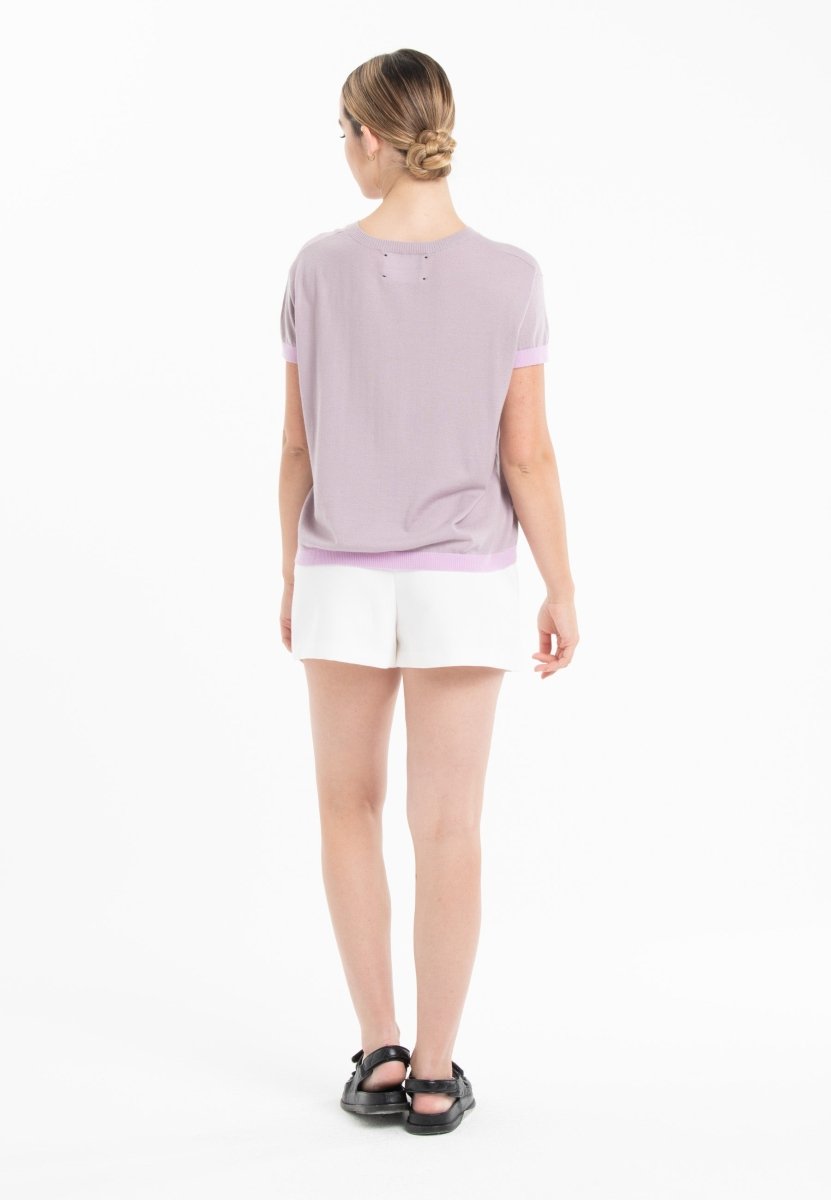 T-shirt col rond ultrafin cachemire et laine violet/ lavande femme - KELLY 1 - Studio cashmere8