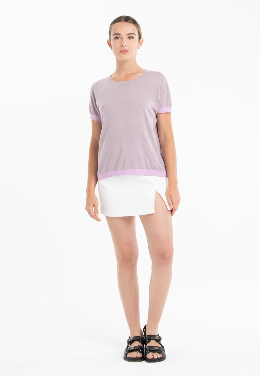 T-shirt col rond ultrafin cachemire et laine violet/ lavande femme - KELLY 1 - Studio cashmere8