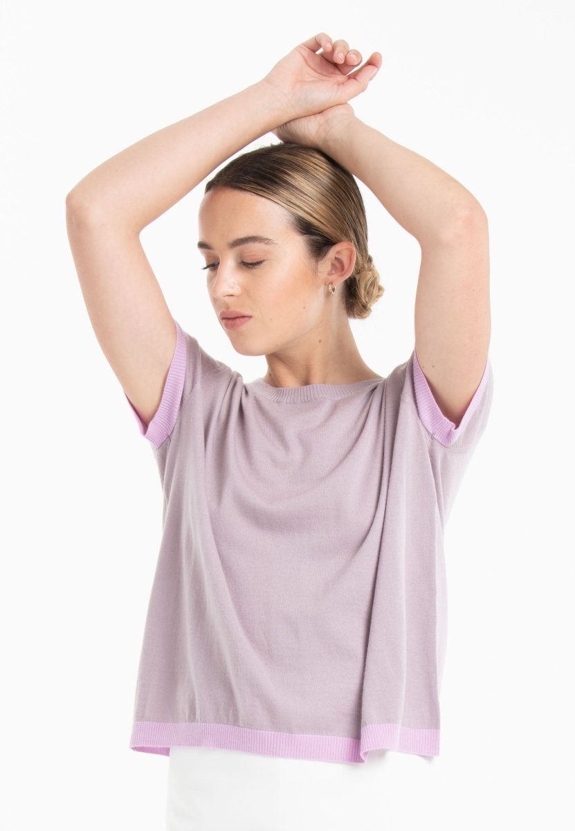 T-shirt col rond ultrafin cachemire et laine violet/ lavande femme - KELLY 1 - Studio cashmere8