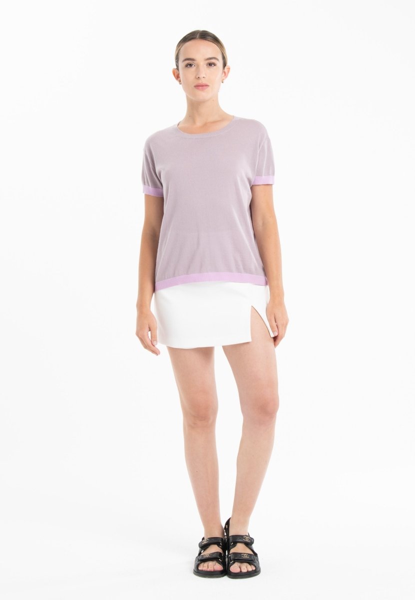 T-shirt col rond ultrafin cachemire et laine violet/lavande femme - KELLY 1 - Studio cashmere8