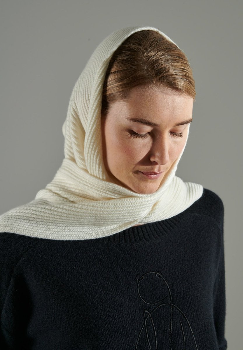 UNI 10 Echarpe côte anglaise 4 fils en cachemire blanc écru - Studio cashmere8